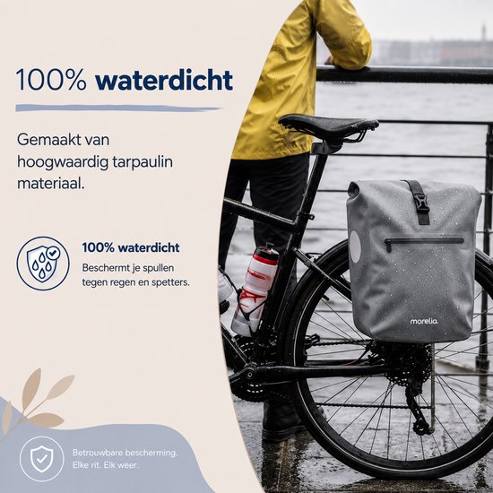 Morelia® Fietstas Set (2x 28 Liter Sage Green) - Incl Laptoptas & Achterlicht - Fietstassen voor E-bikes - Fietstassen Electrische Fietsen - Fietstassen Dubbel - 100% Waterdicht - Tarpaulin materiaal van Morelia — afbeelding 2