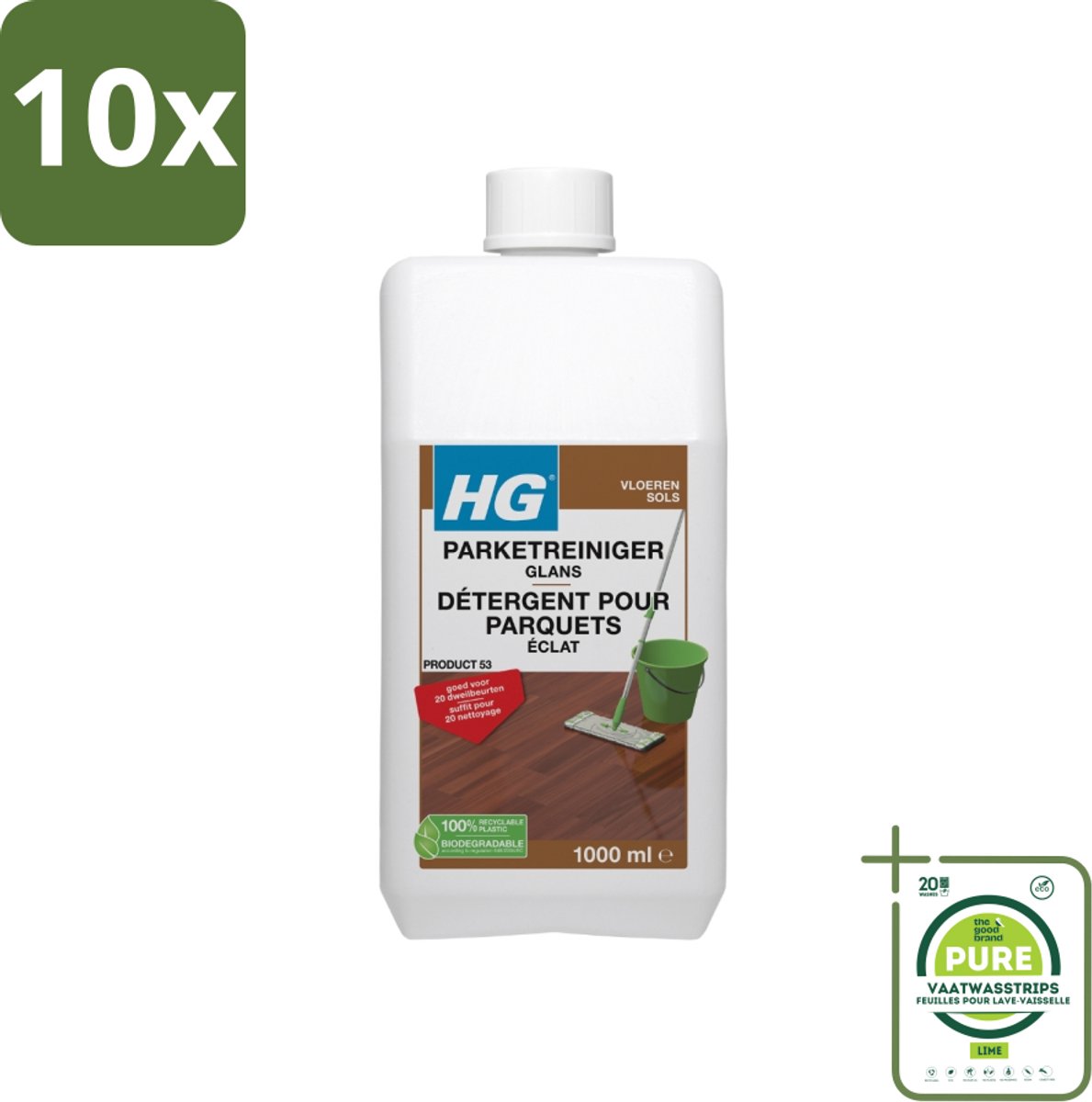 10 x HG Parketreiniger Glans 1 liter - Grootverpakking - Parketreiniger - Parketvloer - Glans - Dweilreiniger - Parketonderhoud