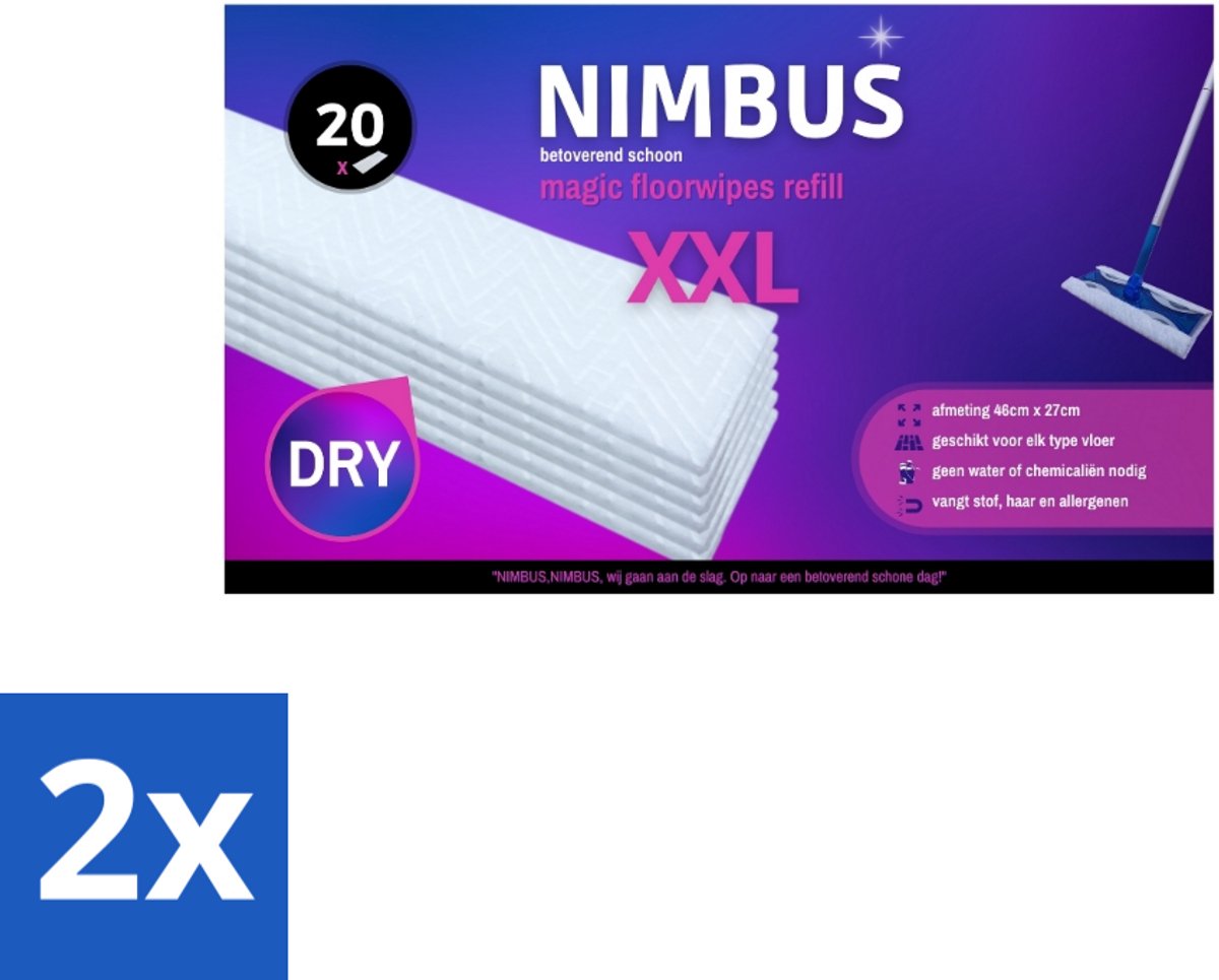 NIMBUS Magic Vloerdoekjes Navulling XXL 20 stuks per verpakking - Voordeelverpakking - 2 stuks