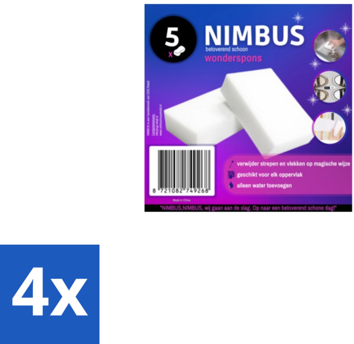 NIMBUS – Wonderspons – Melamine Spons – Voordeelverpakking - Voordeelverpakking - 4 stuks