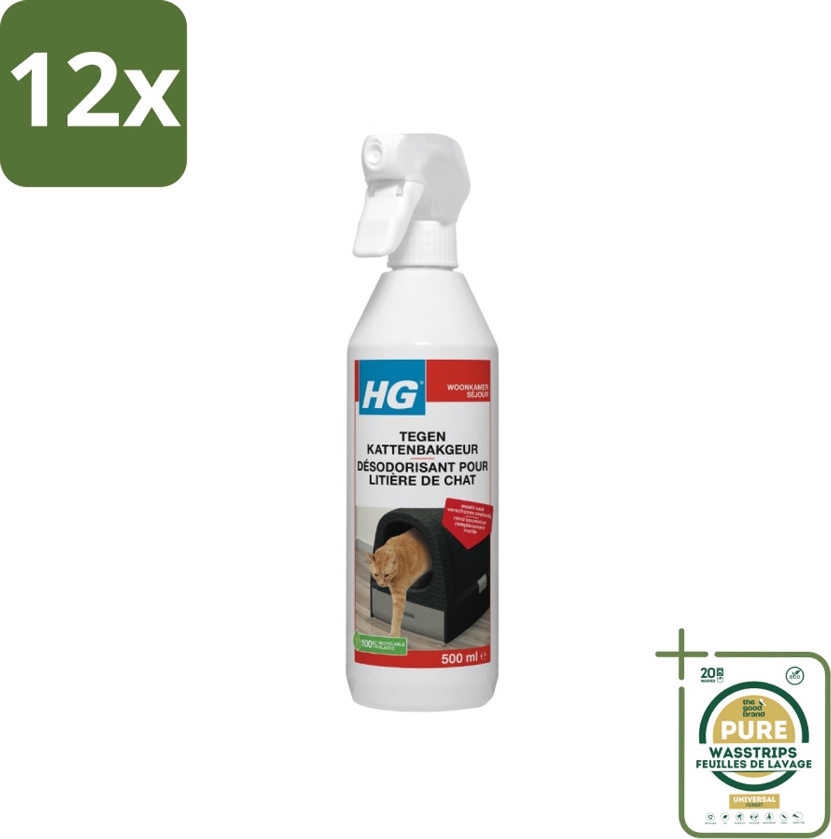 HG Tegen Kattenbakgeur 500 ml - Voordeelverpakking - 12 stuks - Kattenbak reiniging - Kattenbak schoonmaken