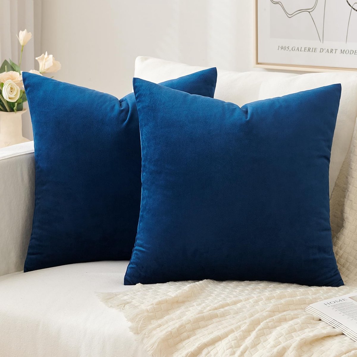 Elzusha - Set van 2 Velours Kussenhoezen 50 x 50 cm Donkerblauw