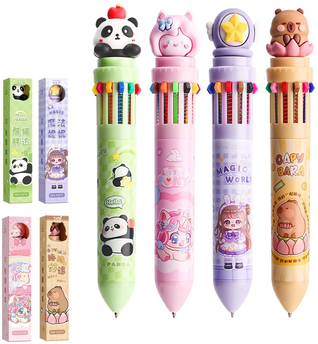 Elzusha- Balpen 4 Stuks - Intrekbare Meerkleurige Pennen - Creatieve Schoolbenodigdheden - Vloeiend Schrijven - 12 Kleuren - Perfecte Geschenken - Kleurpen