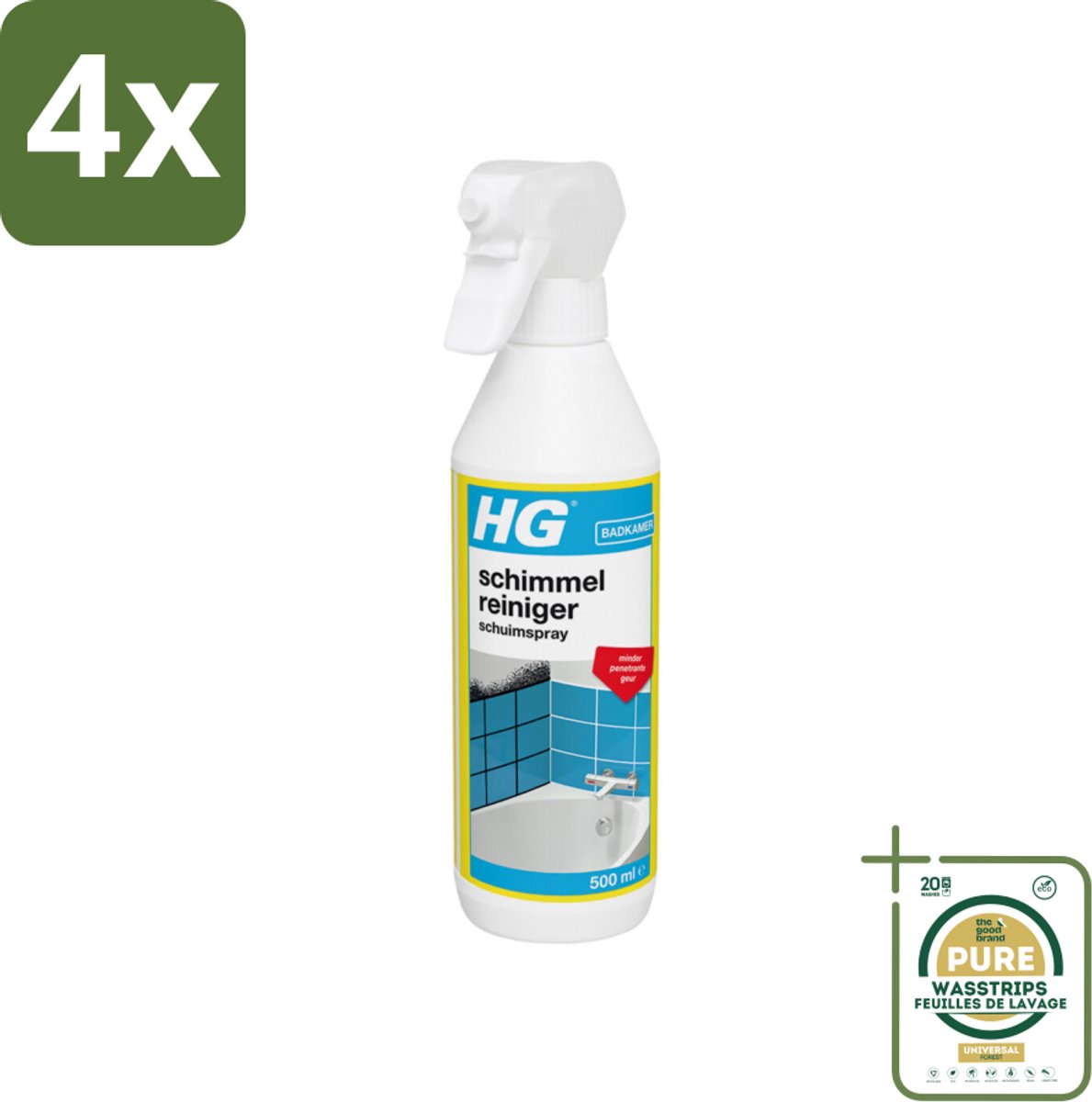 HG Schimmel & Aanslagreiniger Schuimspray 500 ml - Voordeelverpakking - 4 stuks - Schimmelbestrijding - Schimmel op tegels