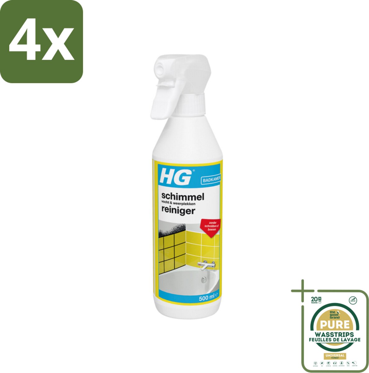 HG Schimmel-, Vocht- en Weerplekkenreiniger 500 ml - Voordeelverpakking - 4 stuks - Vochtplekken - Schimmel in badkamer