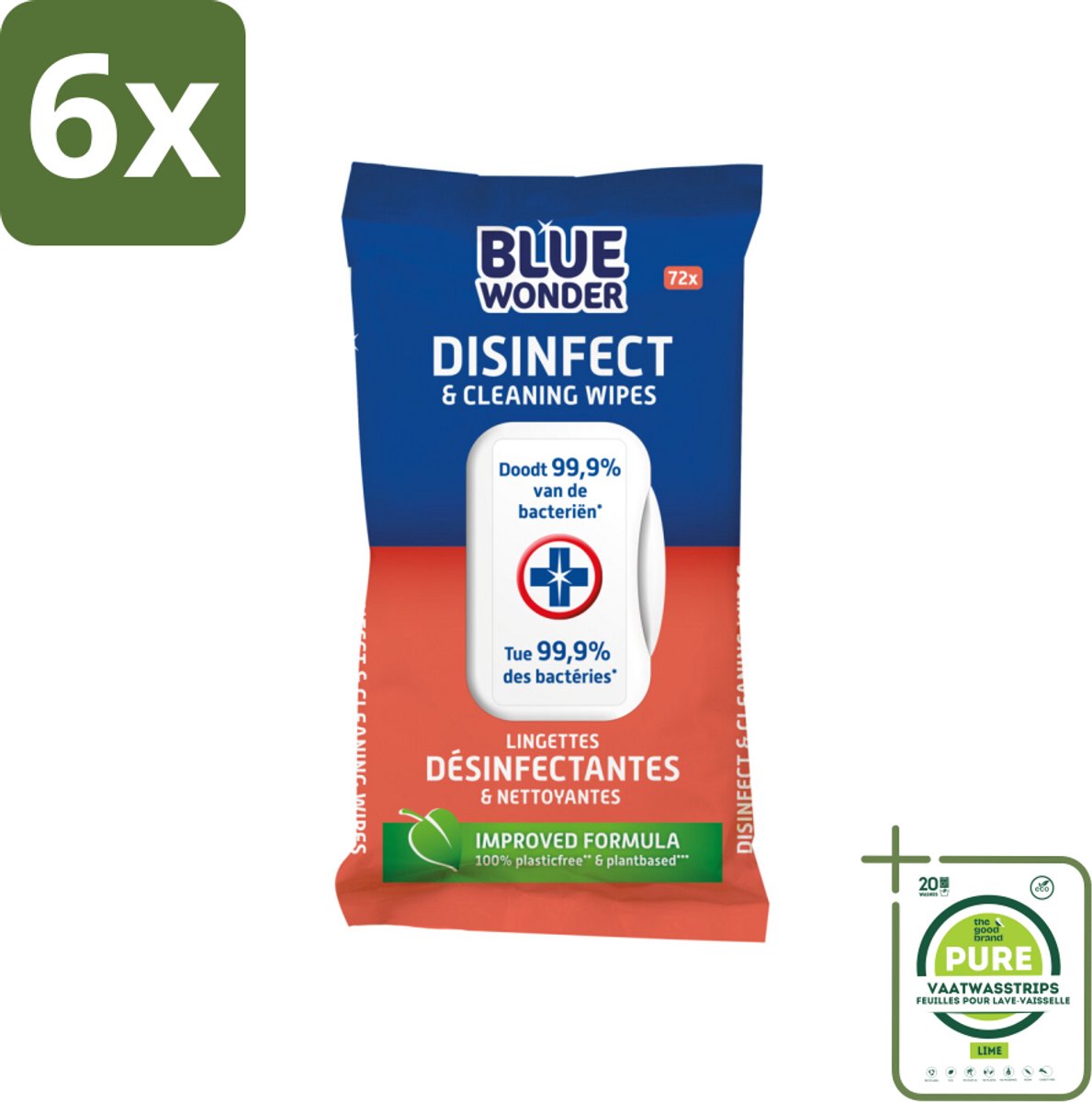 Blue Wonder Desinfectie Reiniger Doekjes 72 stuks per verpakking - Voordeelverpakking - 6 stuks - Reinigen - Desinfecteren