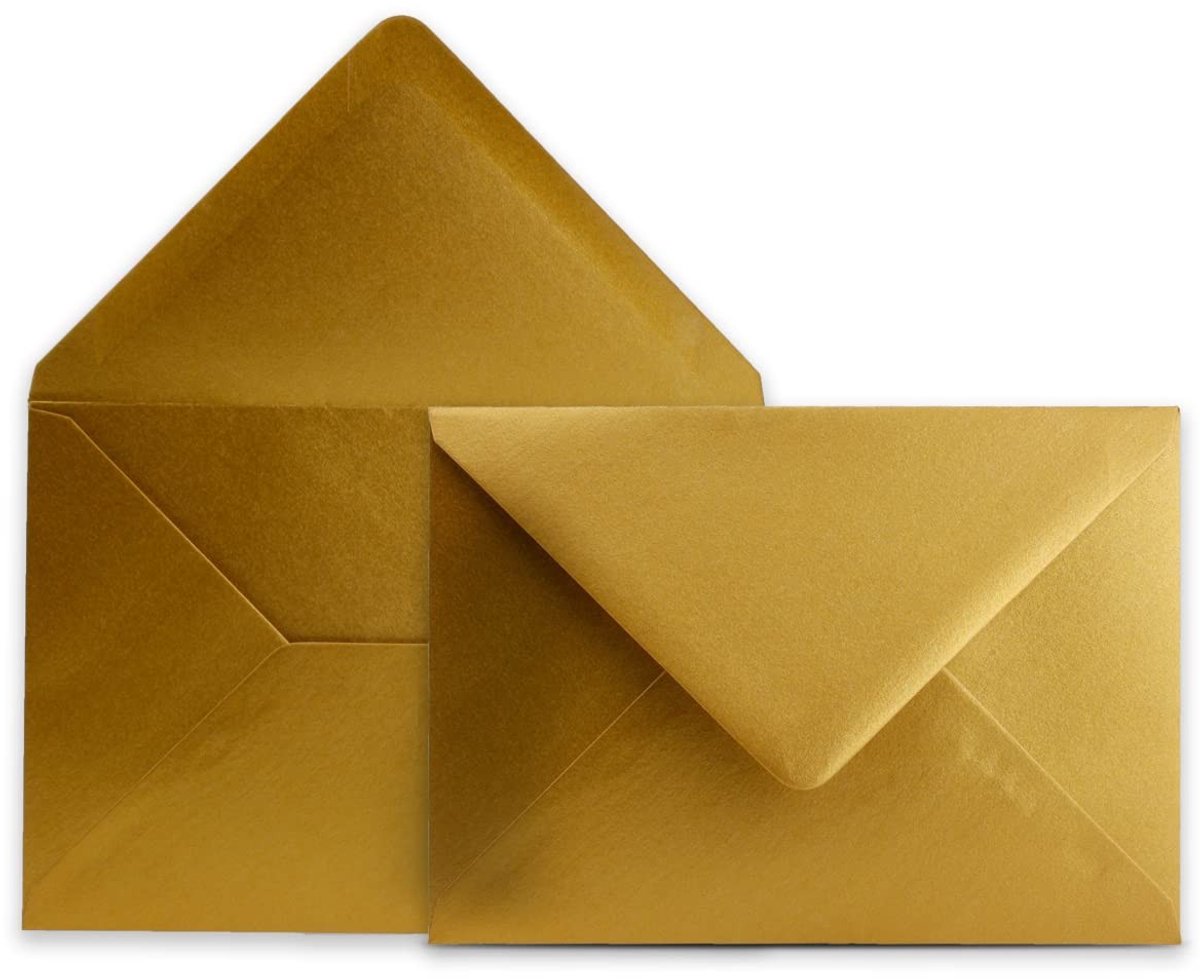Elzusha- Enveloppen DIN C6 goud - 50 stuks - 11,4 x 16,2 cm - 90 g/m² natlijm - zonder venster - matte uitstraling - kleurrijke enveloppen - Briefomslagen