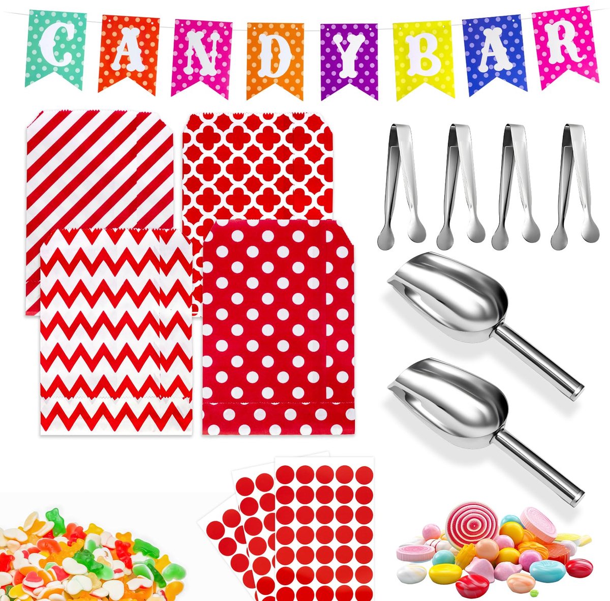 Elzusha - Candy Bar Accessoires Set - 110 Stuks voor Feestjes in Rood