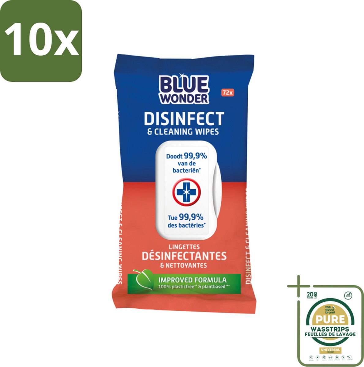 10 x Blue Wonder Desinfectie Reiniger Doekjes 72 stuks per verpakking - Grootverpakking - Schoonmaken - Desinfecteren - Doekjes - Hygiëne - Bacterievrij
