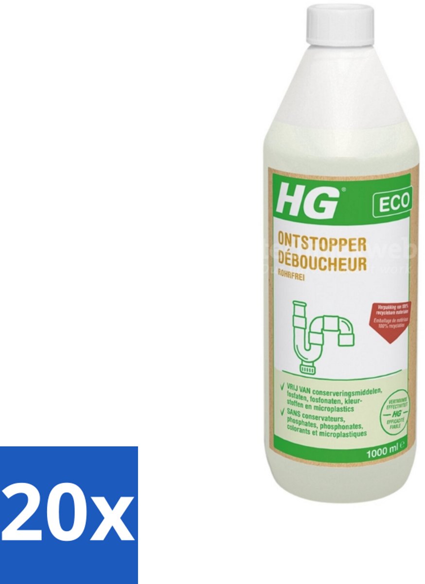 20 x HG Eco Ontstopper 1 liter - Ontstopper - Verstopping - Afvoer - Milieuvriendelijk - Conserveringsmiddelen