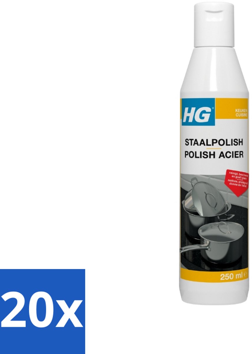 20 x HG - Staalpolish - Beschermt & Polijst RVS - 250 ml - Roestvrij Staal Polish - Keukenpolijst - Beschermende Polish - Glanspolijst - Keukenonderhoud