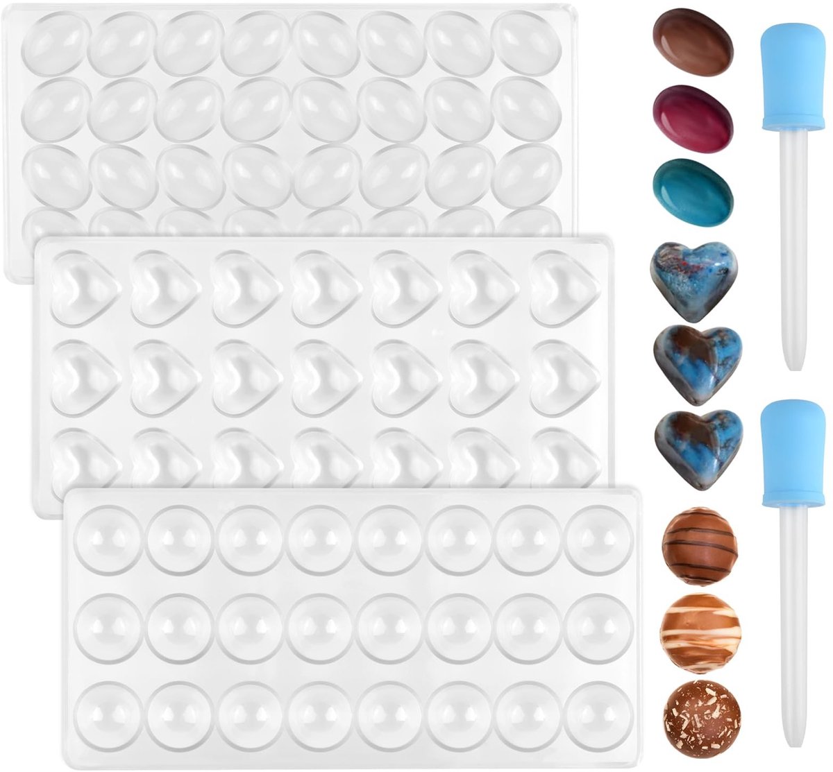 Elzusha- Chocoladevorm 3D - Chocoladevormen/mallen - Snoepvorm - Polycarbonaat - Inclusief 2 druppelaars - Transparant - Snoepmal