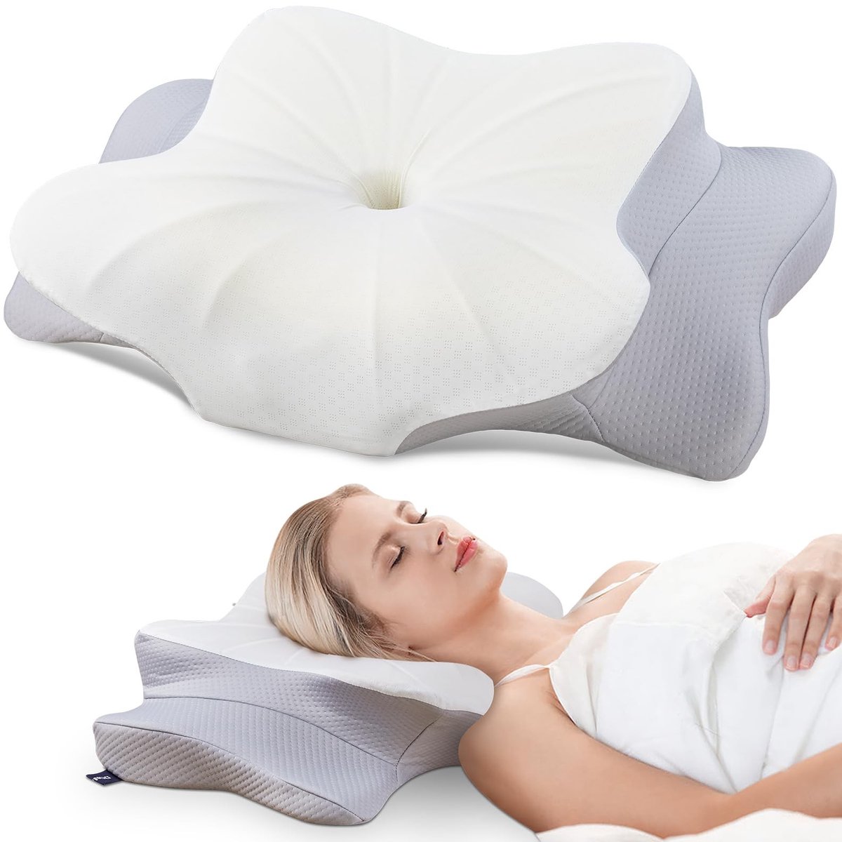 Elzusha - Ergonomisch Hoofdkussen - Memory Foam - Grijs/Wit