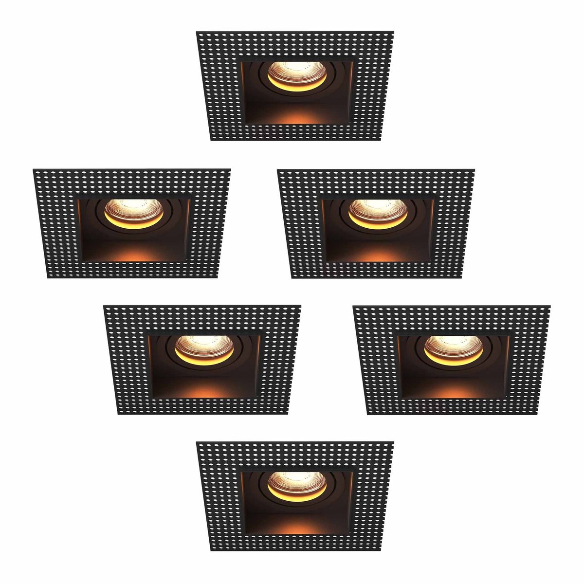 Ledvion – 6x Trimless LED Inbouwspot Vierkant 130x130mm – Zwart – Dimbaar – Kantelbaar – GU10 – 2700K – 3W – IP20
