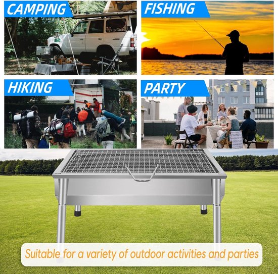 Houtskool BBQ Draagbaar - RVS Campingbarbecue 40 x 28 x 21,5 cm - Opvouwbare Picknickbarbecue met Uitneembaar Grillrooster en Ventilatiegaten - Voor Camping, Tuin, Park en Outdoor — afbeelding 5