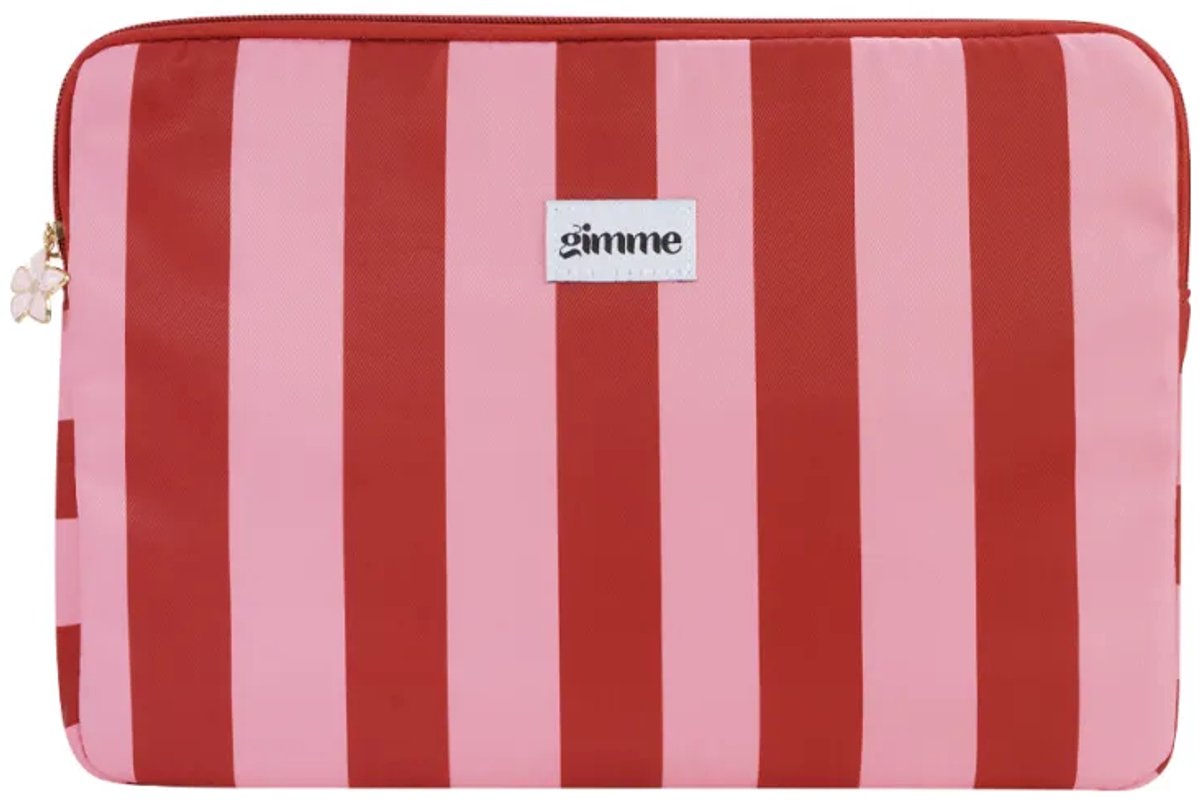 Laptophoes rood/roze gestreept - 13 inch - laptop case met rits - laptopbescherming met print