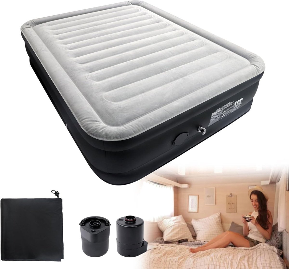 Zylo® Veldbed 2 Personen - Veldbed Kamperen - Veldbed - Zwart/Grijs - 195cm x 152cm x 46cm