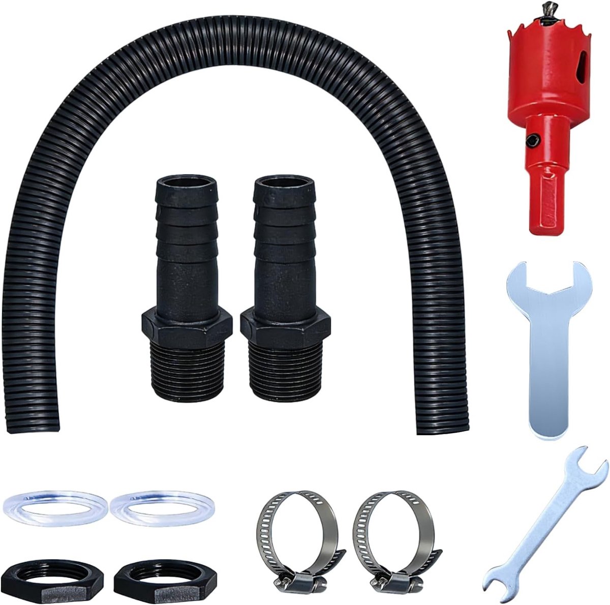 Complete Set voor Verbinding van Regenwater Tanks met 100 cm Slang, Ratelsleutel en Montage Accessoires voor Efficiënte Wateropvang en Opslag