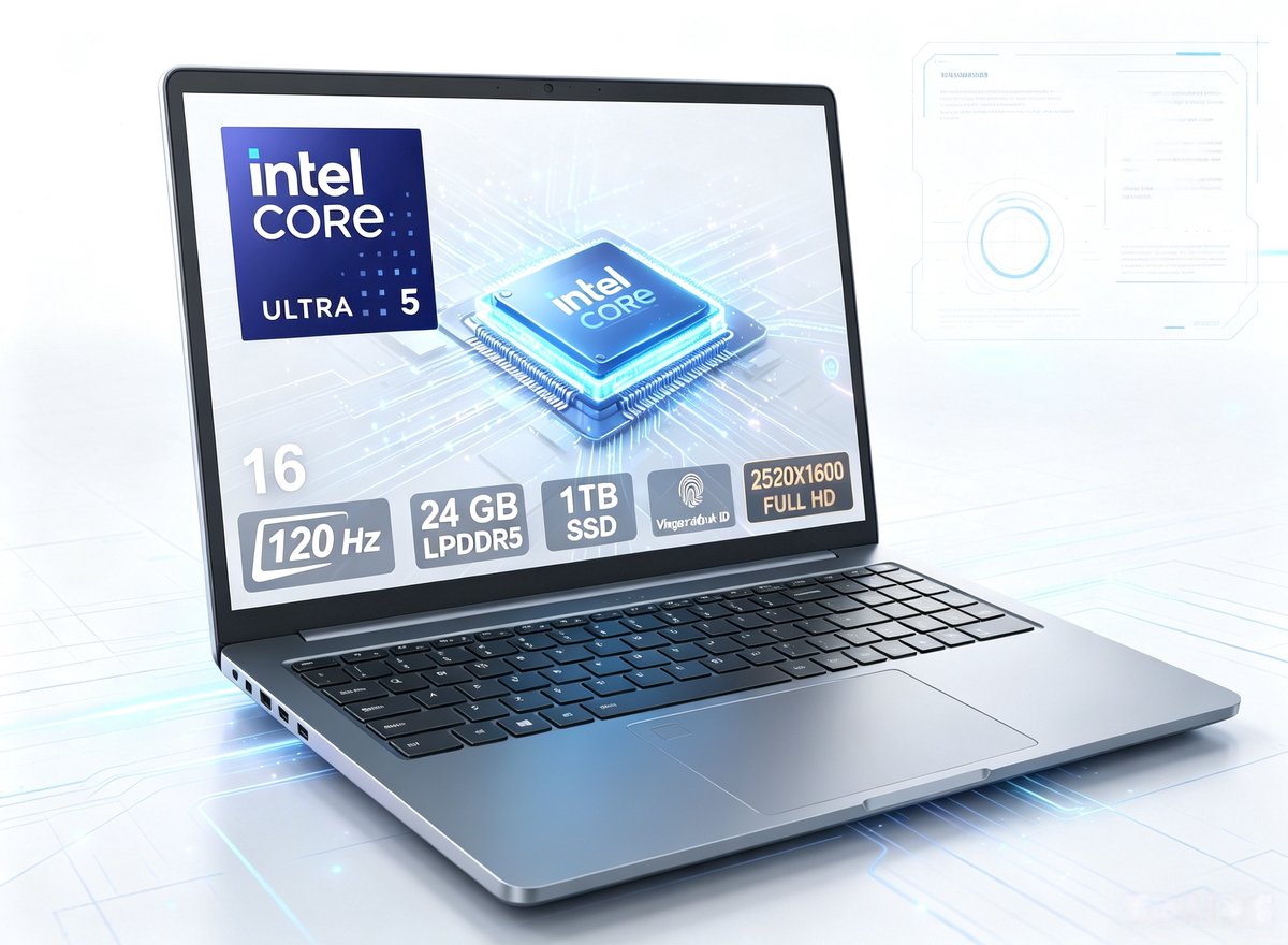 N16 Pro Laptop - 16 Inch 2.5K Mat Scherm - Intel Core Ultra 5 125H Processor - 24GB LPDDR5 Geheugen - 1TB SSD Opslag - Windows 11 - Zilvergrijs