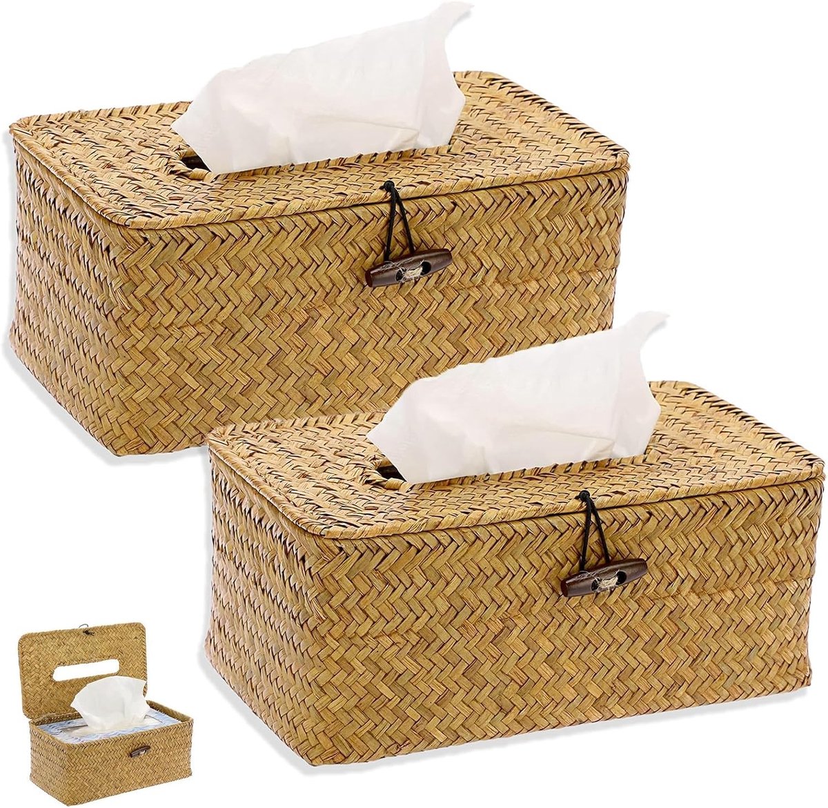 Decoratieve Woven Tissue Box Set van 2, Cosmetische Papieren Houder voor Badkamer, Keuken en Kantoor, Caramel Kleur en Stijlvol Design