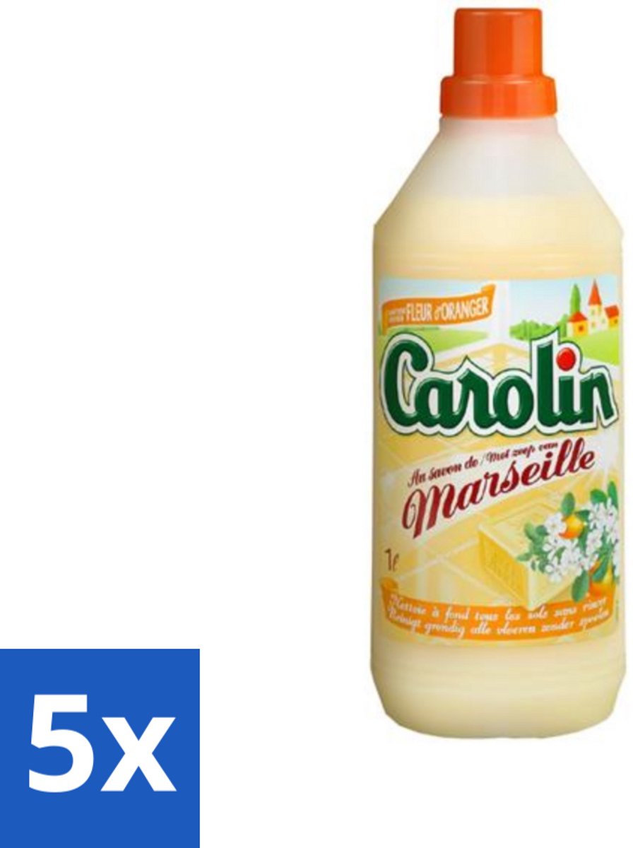 5 x Carolin - Vloerreinigingsmiddel - Vloerreiniger met Marseillezeep - Oranje Bloesem - 1 L - Vloerreiniger - Marseillezeep - Oranje Bloesem - Reiniging Vloeren - Vloer Reinigen