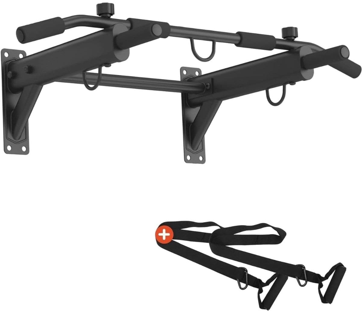 Klarven® Pull Up Bar Zwart - 4-in-1 Optrekstang - Wandmontage, 6 Antislipgrepen, 200 kg Draagvermogen - B 100 x D 27 cm