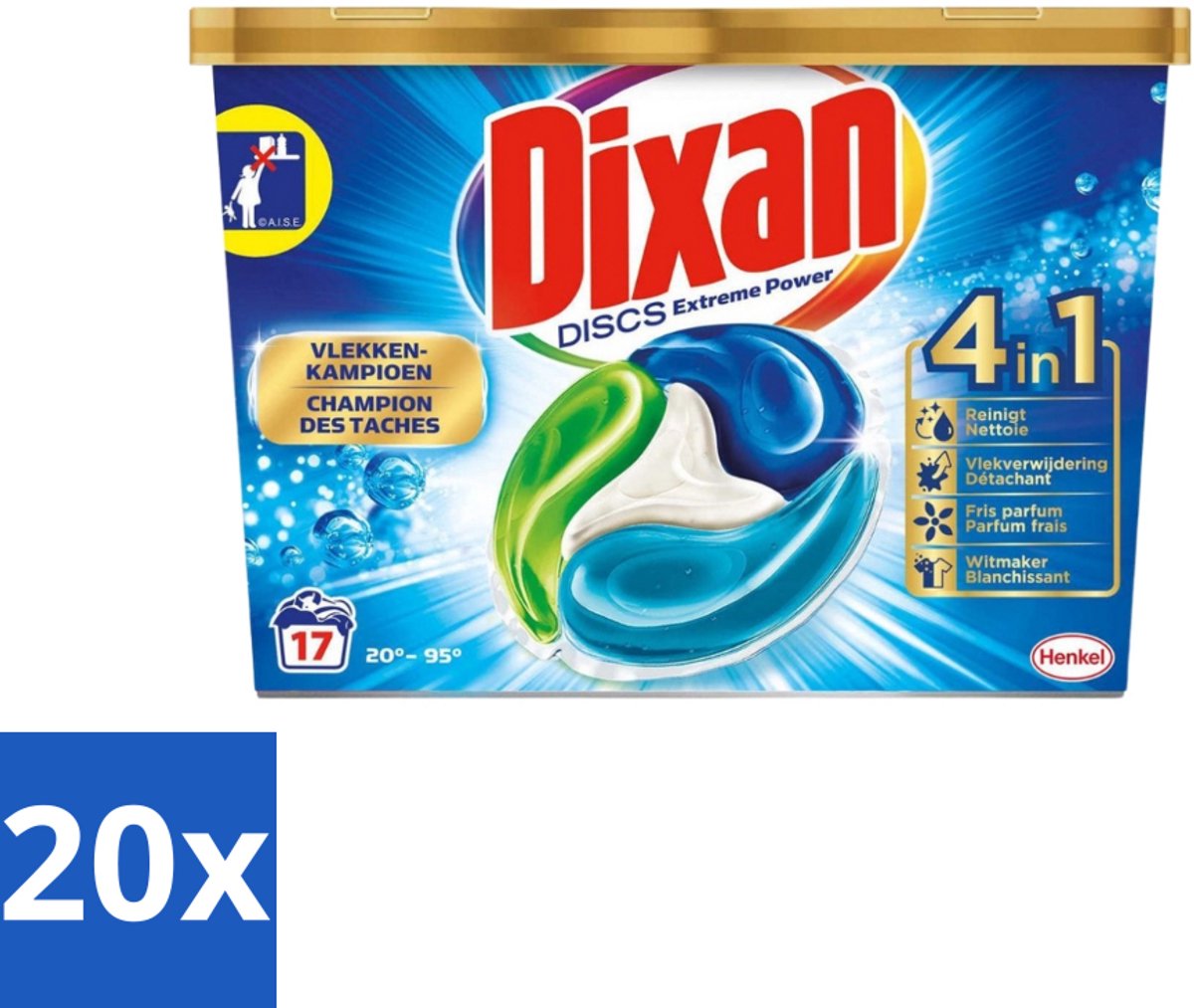20 x Dixan Discs - Wasmiddelcapsules en Vlekverwijderaar - Extreme Power - Witte, Gekleurde & Zwarte Was - 17 Wasbeurten - Wasmiddelcapsules - Vlekverwijderaar - Wasmiddel - Wasbeurt - Wasmachine