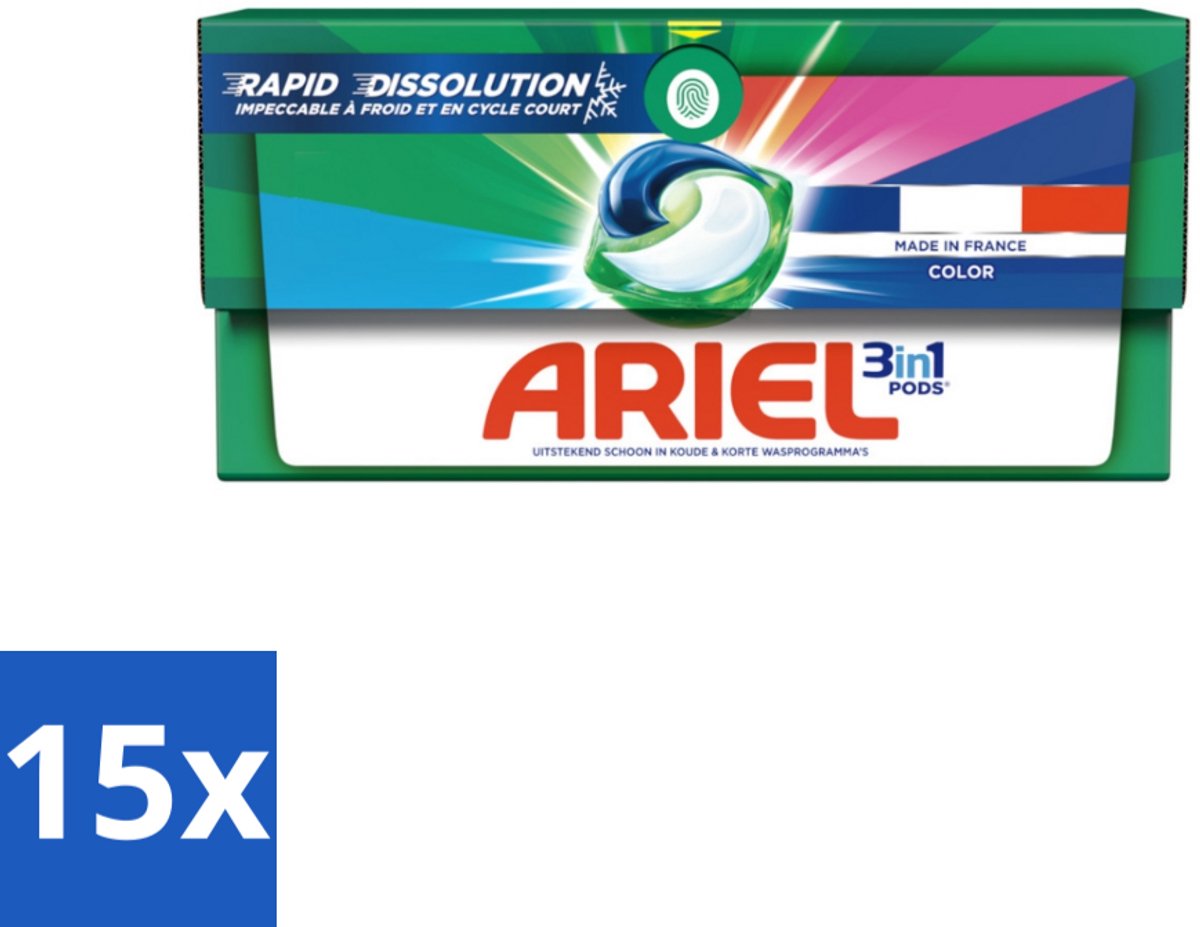 15 x Ariel Color - Wasmiddelcapsules - 3in1 Pods - Gekleurde Was - 19 Wasbeurten - Wasmiddelcapsules - Gekleurde Was - 3 In 1 - Wasbeurten - Vlekverwijdering