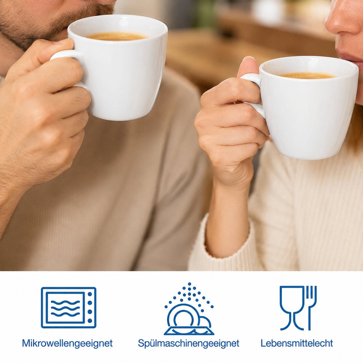 R&H® Basic koffiekopjes 6-delig, 300 ml porselein wit - vaatwasser- en magnetronbestendig