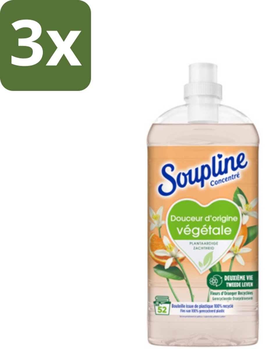 3 x Soupline - Wasverzachter - Oranjebloesem - 52 Wasbeurten - 1.3L - Wasverzachter - Plantaardige Zachtheid - Oranje Bloesem - Zachte Was - Natuurlijke Zachtheid