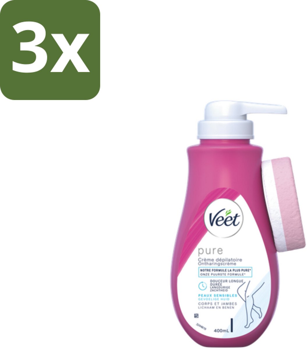 3 x Veet Pure - Ontharingscrème - Gevoelige Huid - Geen Geur van Ammoniak - 400ml - Ontharing Crème - Gevoelige Huid - Haartjes Verwijderen - Ammoniakgeur - Natuurlijke Ontharing