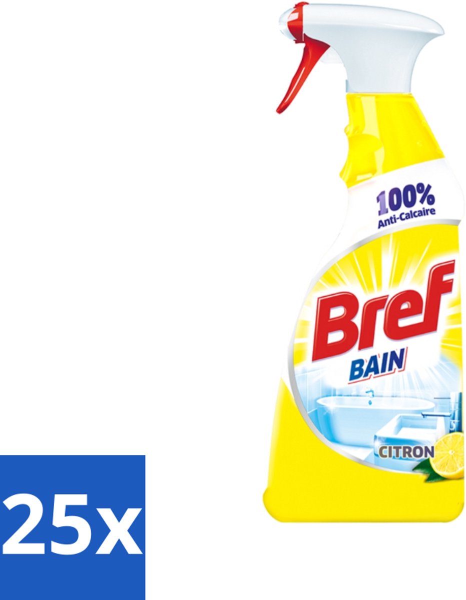 25 x Bref - Badkamerreiniger - Spray - Anti-Kalk - Citroen - 750 ml - Badkamer Reiniger - Kalkbestrijder - Zeep En Vuil Verwijderen - Citroenspray - Badkamer Reinigen