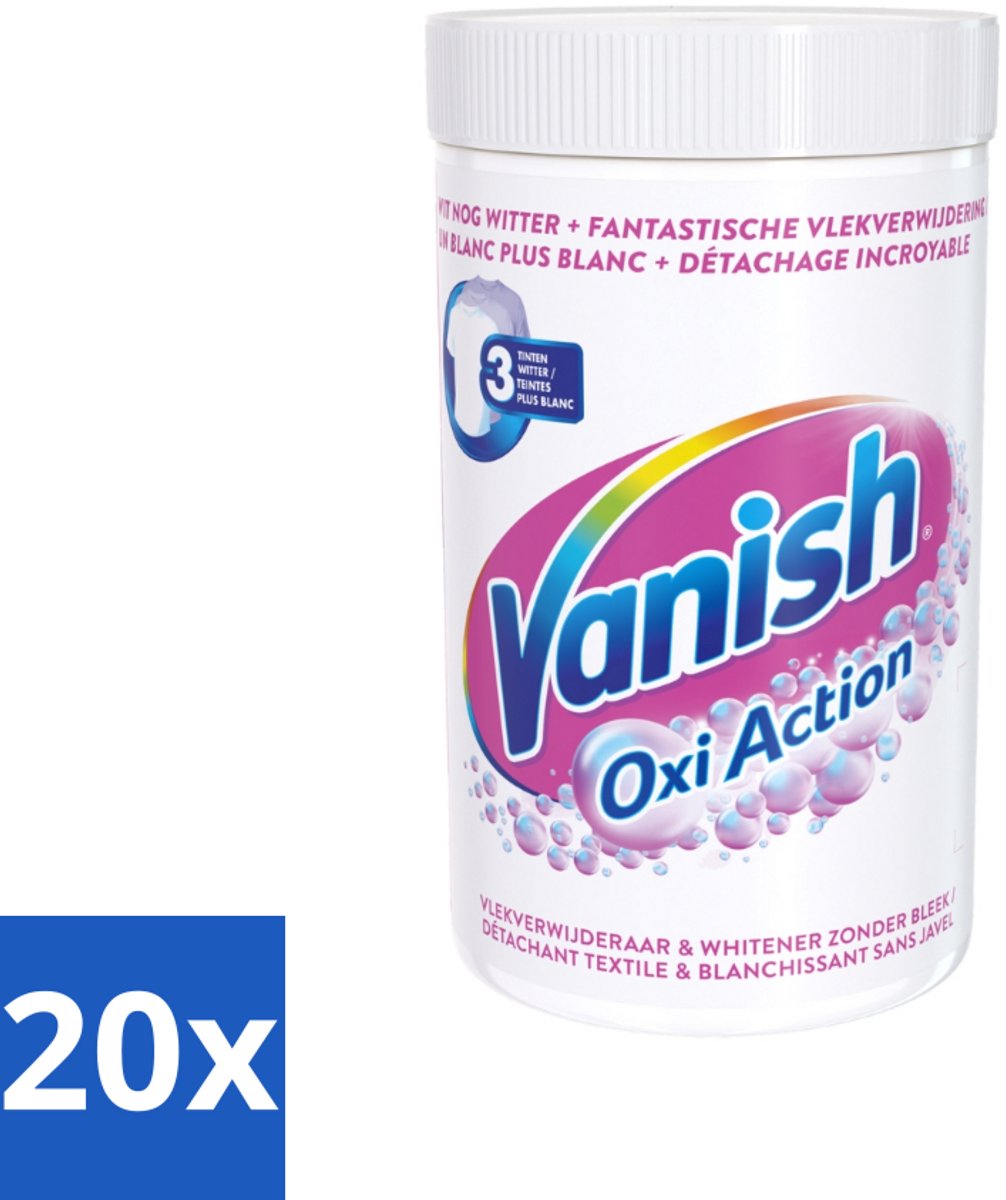 20 x Vanish Oxi Action - Vlekkenverwijderaar Poeder - Zonder Bleek - Witte Was - 1.5 Kg - Vlekverwijderaar - Witte Was - Poeder - Koud Water - Bleekvrij