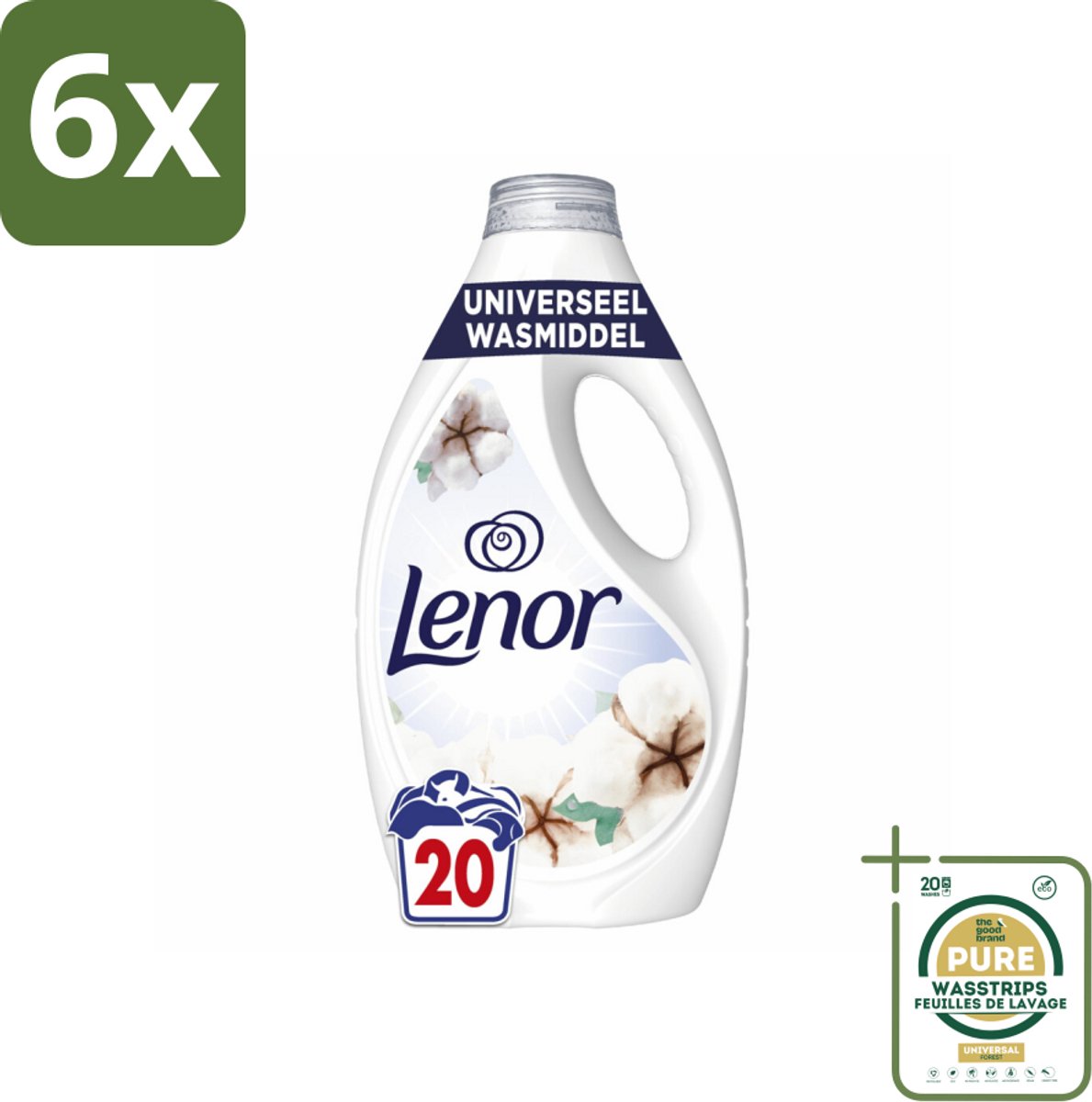 Lenor – Wasmiddel – Katoen Fris – 20 Wasbeurten - 900 ml - Voordeelverpakking - 6 stuks - Wasmiddel voor kleding - Wasmiddel voor koud wassen