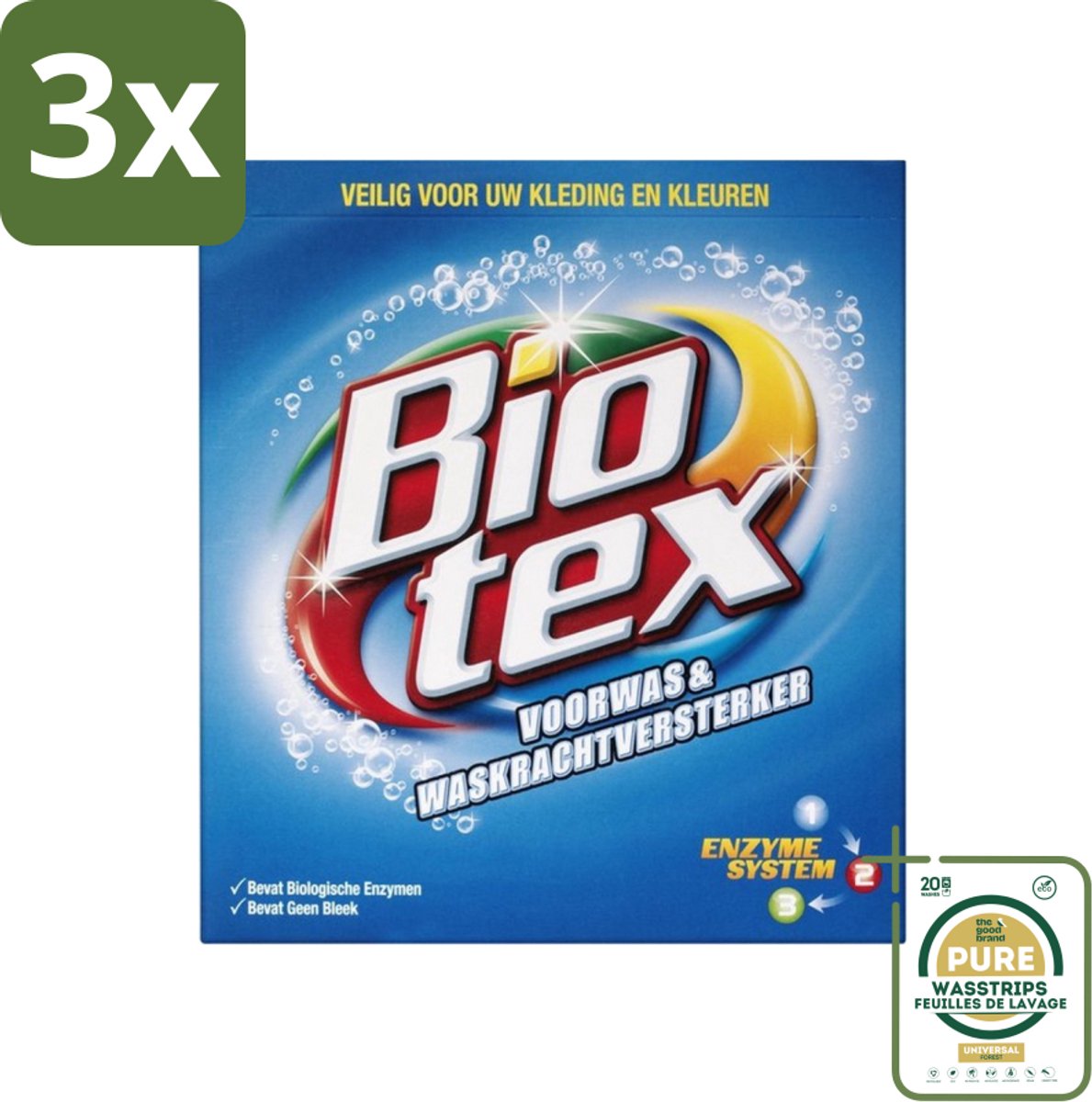 3 x Biotex - Voorwas & Waskrachtversterker - Waspoeder - Witte en Gekleurde Was - 50 Wasbeurten - Grootverpakking - Waspoeder - Wasmiddel - Vlekverwijdering - Waskrachtversterker - Enzymen