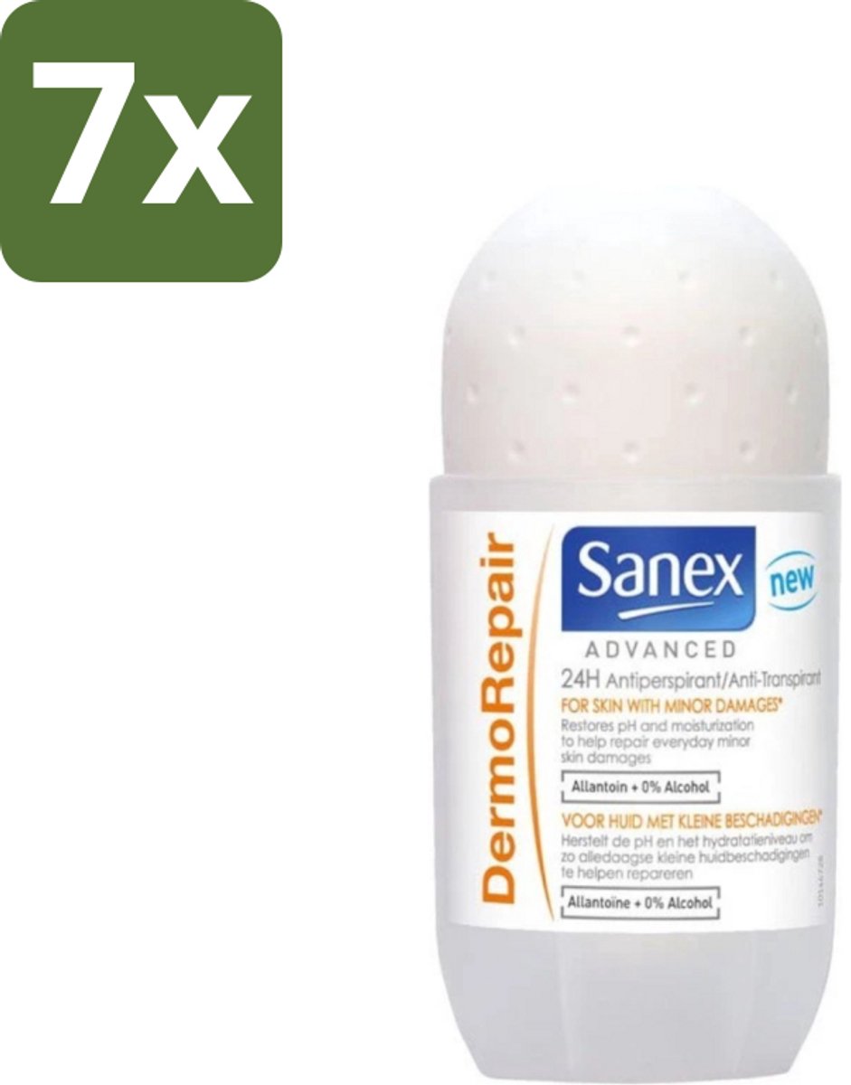 7 x Sanex Advanced - Dermo Repair - Deodorant Roller - 24h Anti-Transpirant - 0% Alcohol - 50 ml - 24h Anti-transpirant - Huidherstel - Huidverzorging - Deodorant Roller - Anti-geur