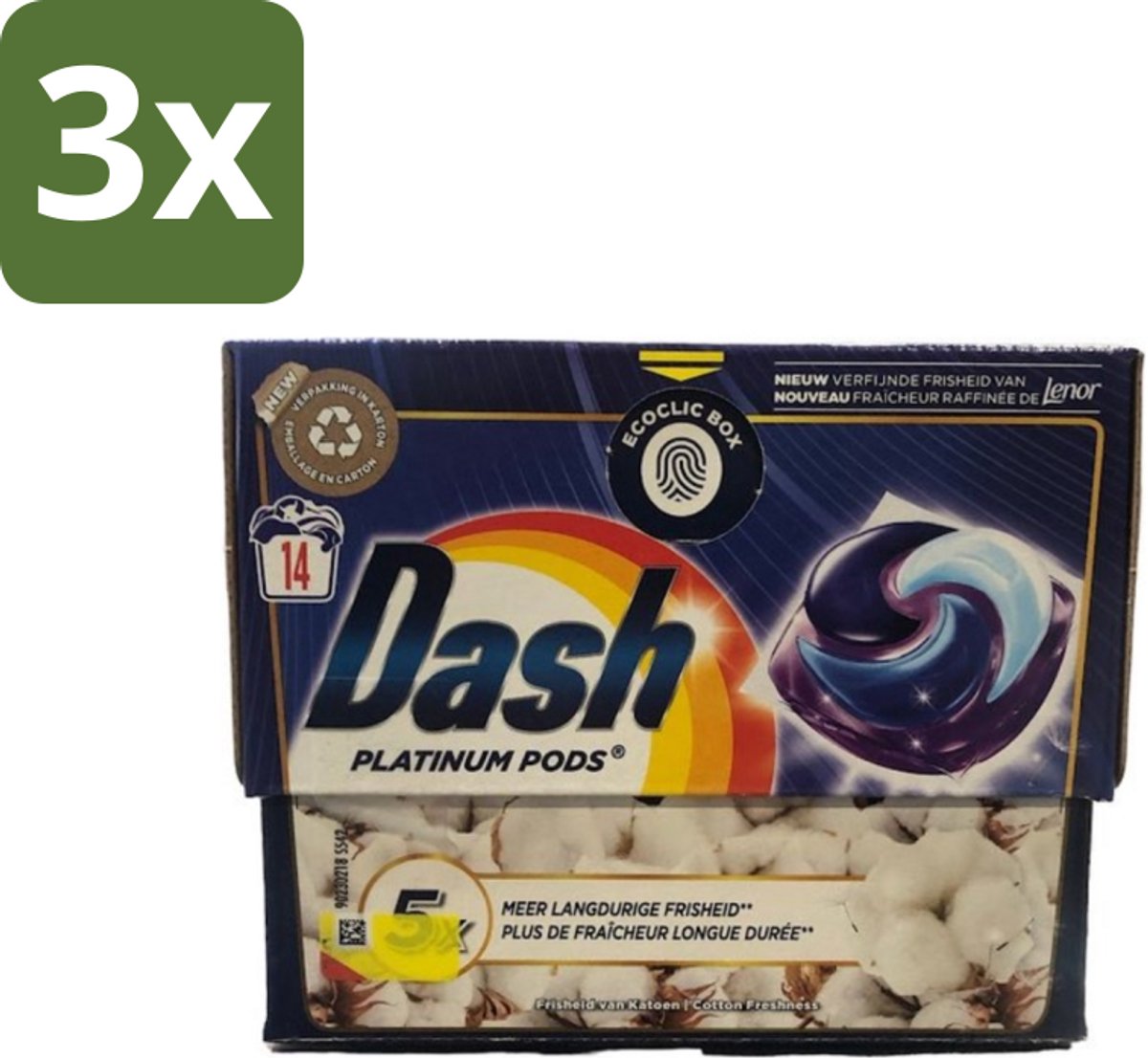 3 x Dash Platinum - Wasmiddel Capsules - Witte en Gekleurde Was - Frisheid van Katoen - 14 Wasbeurten - Wasmiddel - Wascapsules - Wasbeurten - Vlekverwijdering - Katoenfrisheid