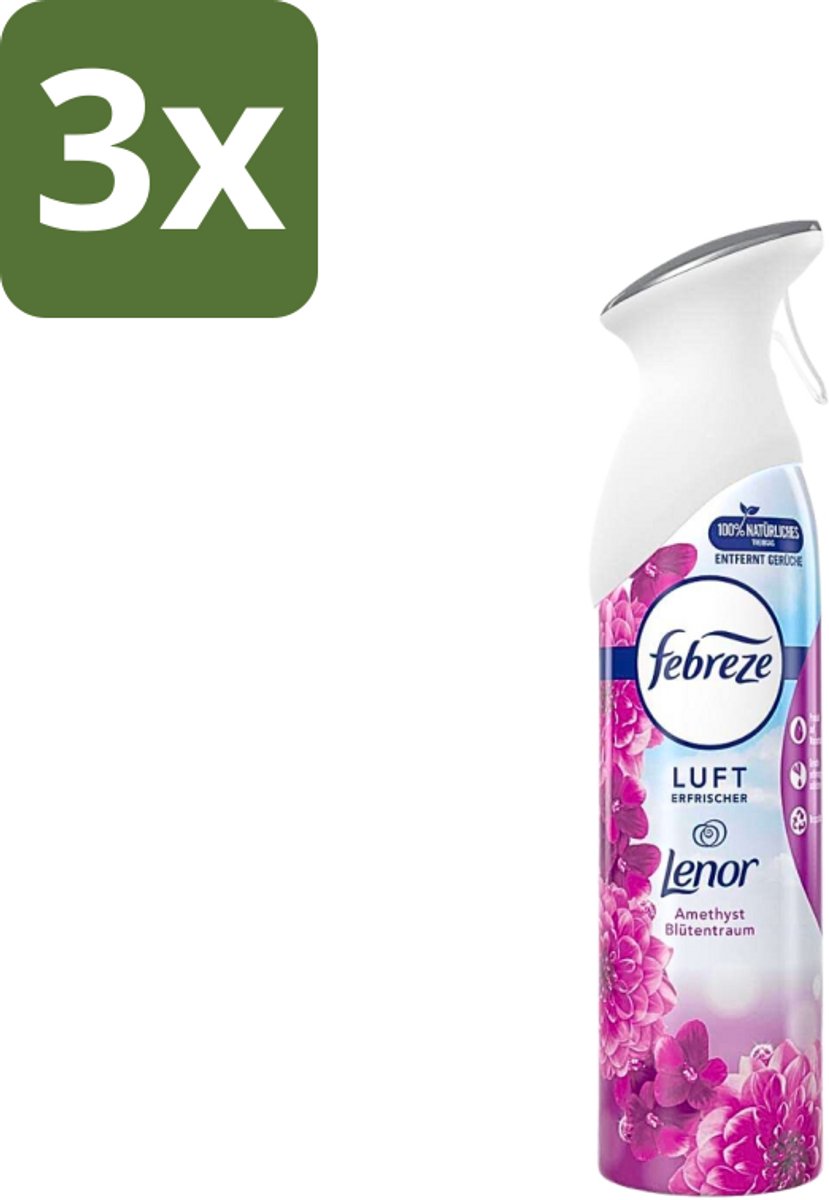 3 x Febreze Amethist Luchtverfrisser Spray - Frisse Bloemen Geur - 300ml - Luchtverfrisser - Geurverwijdering - Frisse Geur - Amethyst - Amethyst Bloesem Droom