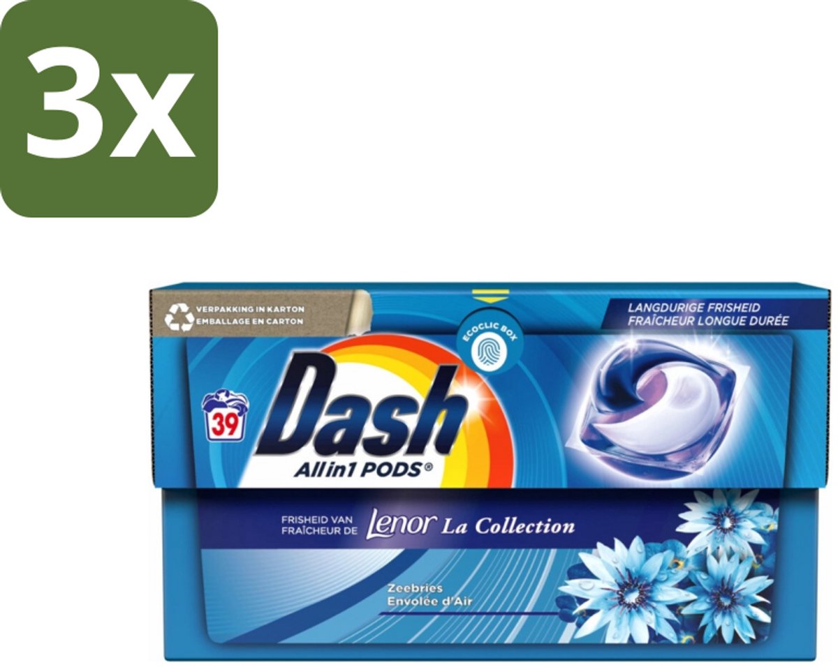 3 x Dash - Lenor Collectie - Wasmiddel Capsules - All-in-1 Pods - Witte en Gekleurde Was - 39 Wasbeurten - Wasmiddel Capsules - Frisheid - Zeebries Geur - Wasmachine - Wasbeurten