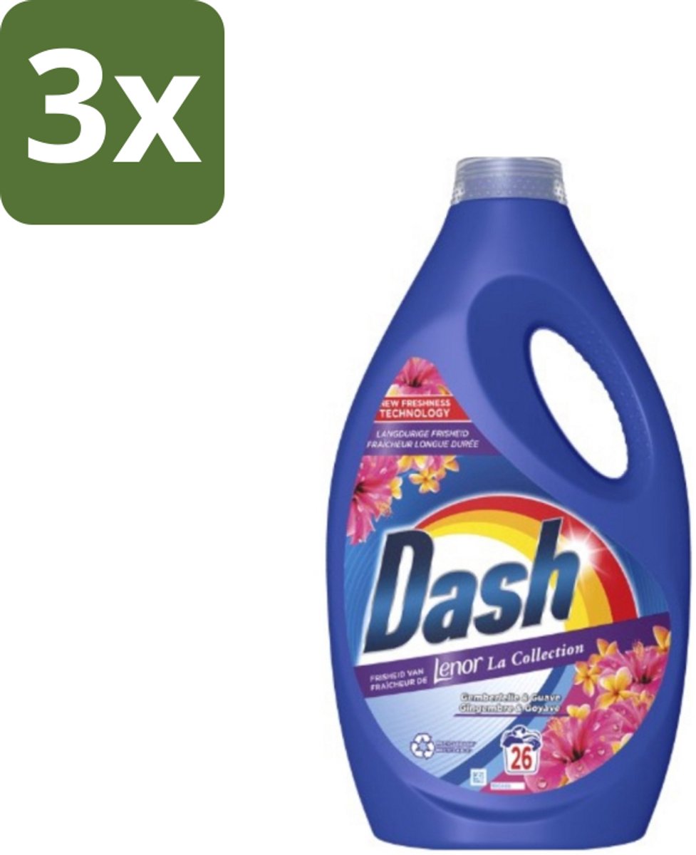 3 x Dash - Lenor Collectie - Vloeibaar Wasmiddel - Witte en Gekleurde Was - Kersenbloesem - 26 Wasbeurten - Vloeibaar Wasmiddel - Wasmiddel Gemberlelie En Guave - Wasmiddel Frisheid - Wasmiddel Voor Vlekken - Wasmiddel Voor Handwas