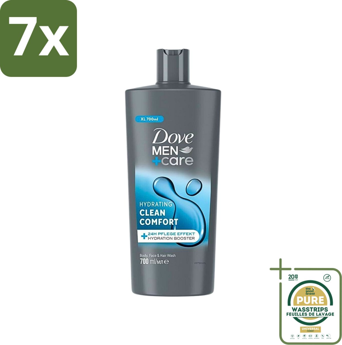 7 x Dove Men+Care - Clean Comfort - 3-in-1 Douchegel - Hydraterend- 700 ml - Grootverpakking - Douchegel Voor Mannen - Lichaamsgel - Gezichtsgel - Haarverzorging - Hydraatende Douchegel