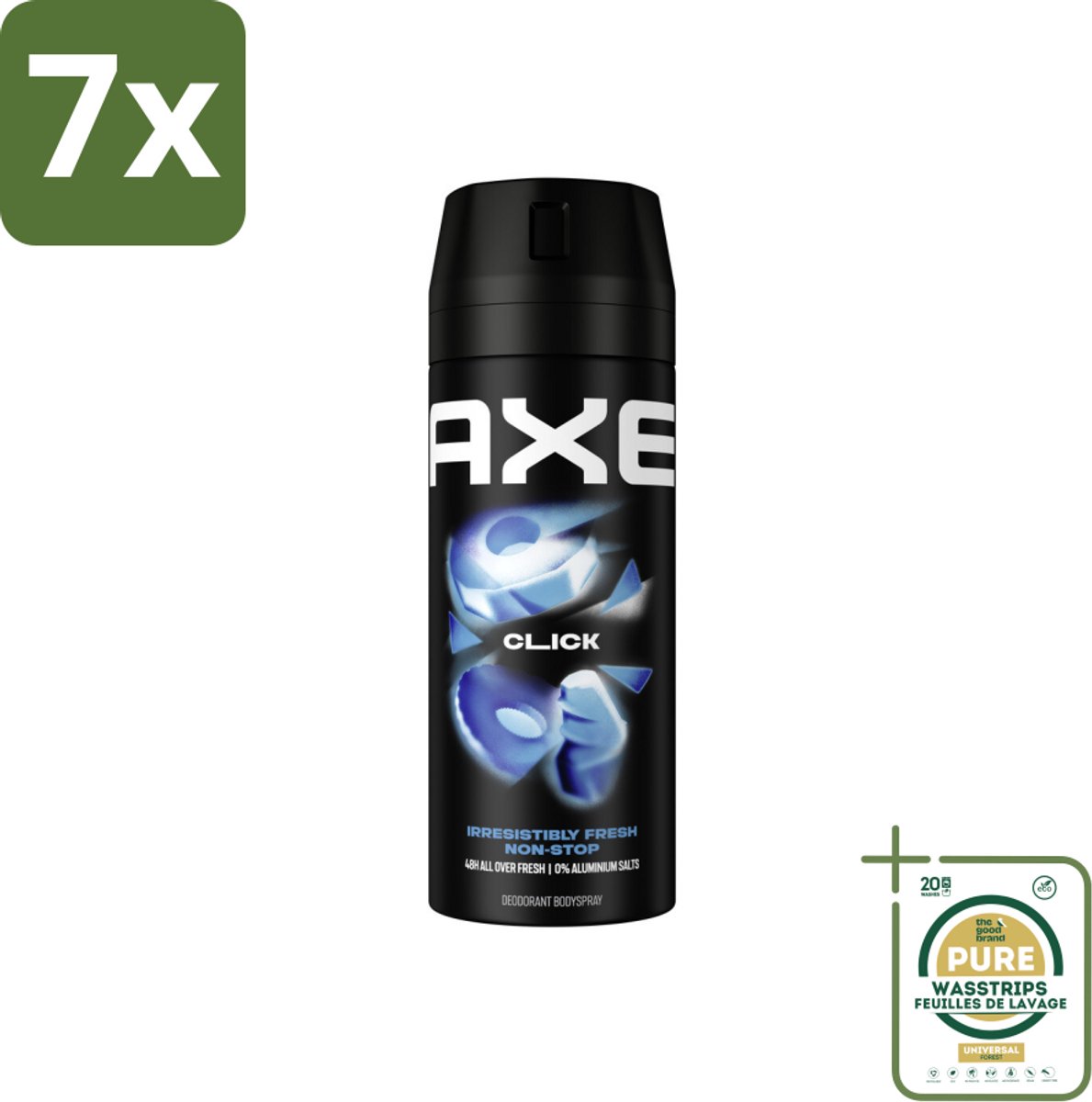 7 x Axe - Deodorant Bodyspray - 48hrs Fresh - Click - Green Apple & Sandalwood - 150 ml - Grootverpakking - 48 Uur Geurbescherming - Deodorant Sprayer - Frisheid - Geur Van Groene Appel En Sandelhout - Zinktechnologie