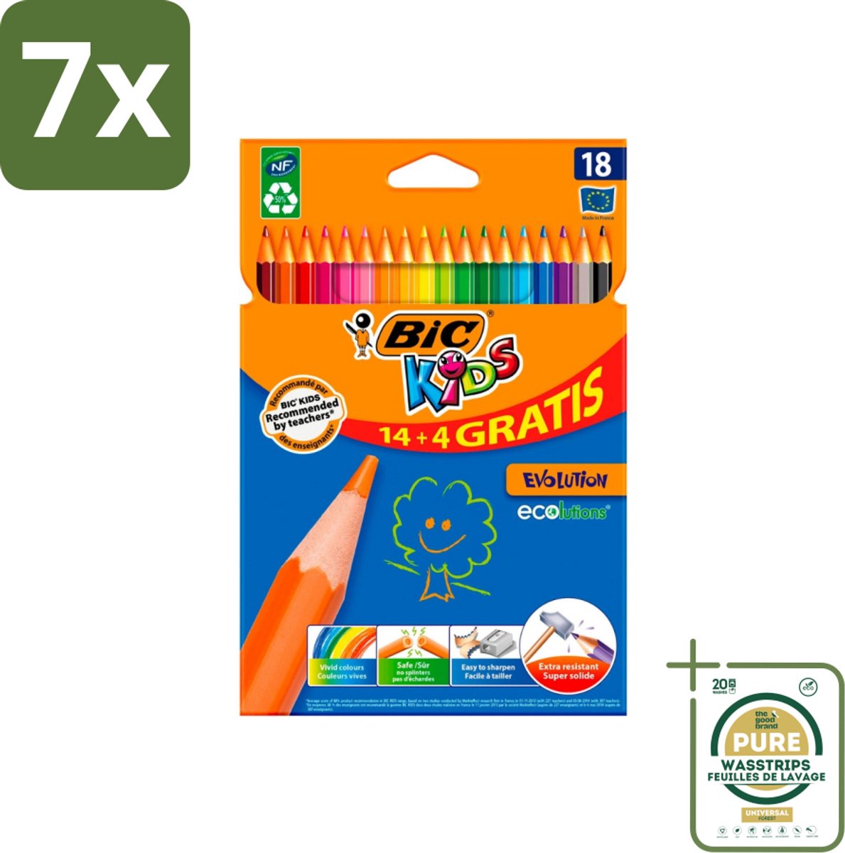 7 x Bic Kids - Kleurpotloden - Diverse Kleuren - Eco - Evolution - 18 Potloden - Grootverpakking - Kleurpotloden Voor Kinderen - Kleurpotloden Eco - Kleurpotloden Evolution - Kleurpotloden 18 Kleuren - Kleurpotloden Voor 3 Jaar