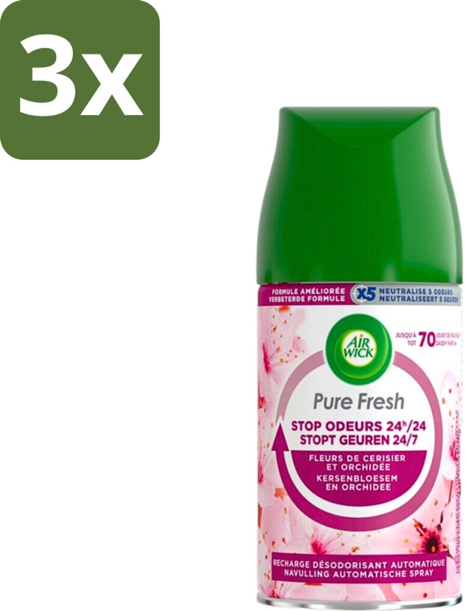3 x Air Wick Freshmatic Max Pure Fresh Cherry Blossom & Orchid 250 ml - Aziatische Kersenbloesem - Luchtverfrisser - Geurverspreider - Geur - Geurstop