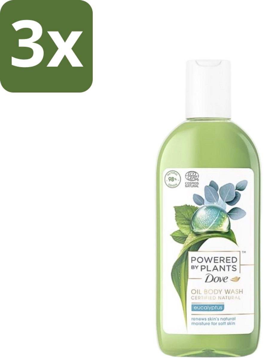 3 x Dove Powered by Plants - Oil Body Wash - Eucalyptus - 250 ml - Natuurlijke Verzorging - Eucalyptus - Olie - Lichaamsschoonmaak - Hydraterende Douche