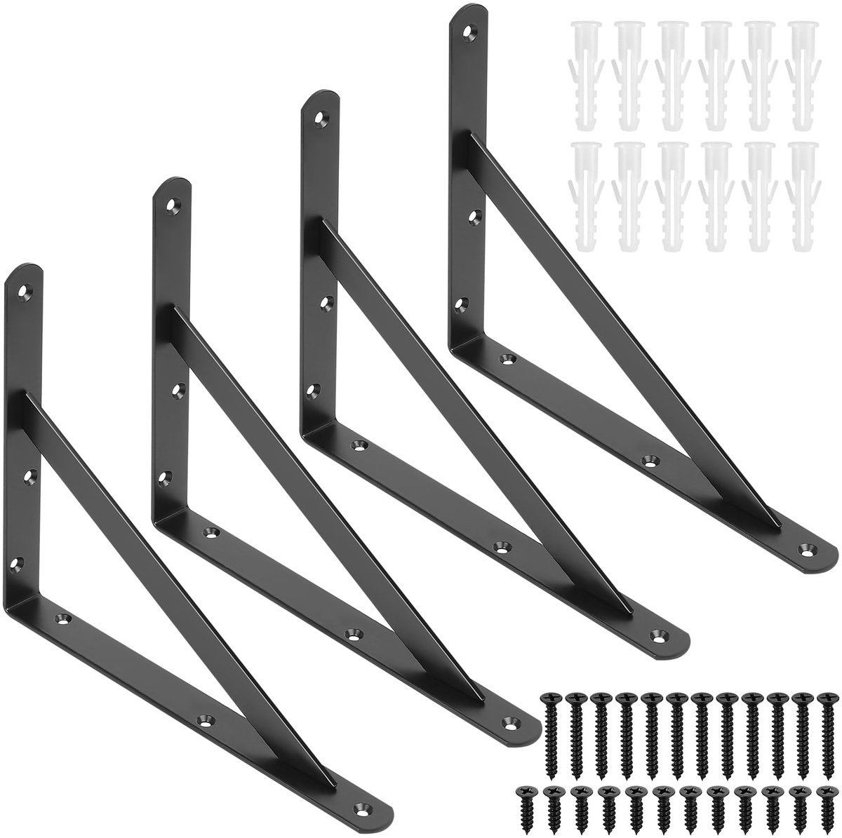 4 stuks plankbeugels Heavy Duty, muurbeugels voor planken, zwart metalen - ShopVlot