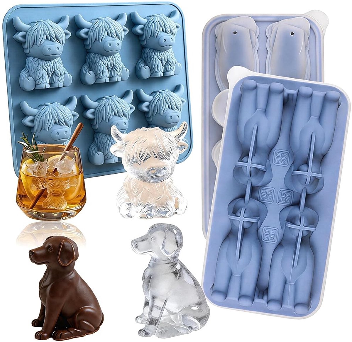 Elzusha - Silicone IJsblokjesvormen Dieren - Set van 2 Stuks