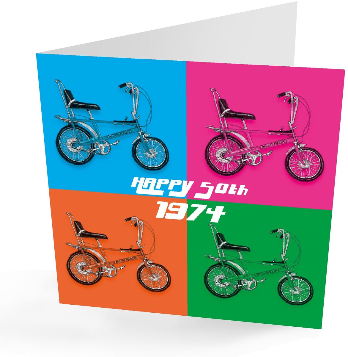 Elzusha - Retro 50e Verjaardag Kaart - Chopper Fiets Design