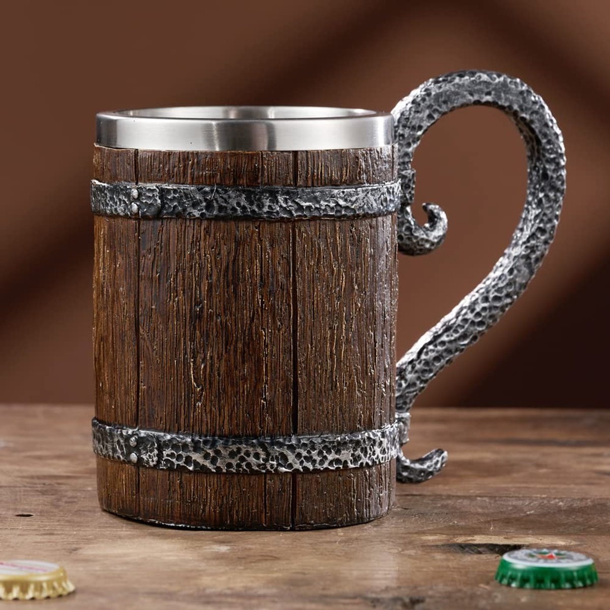 Elzusha - Handgemaakte Houten Biermok met RVS Binnenkant