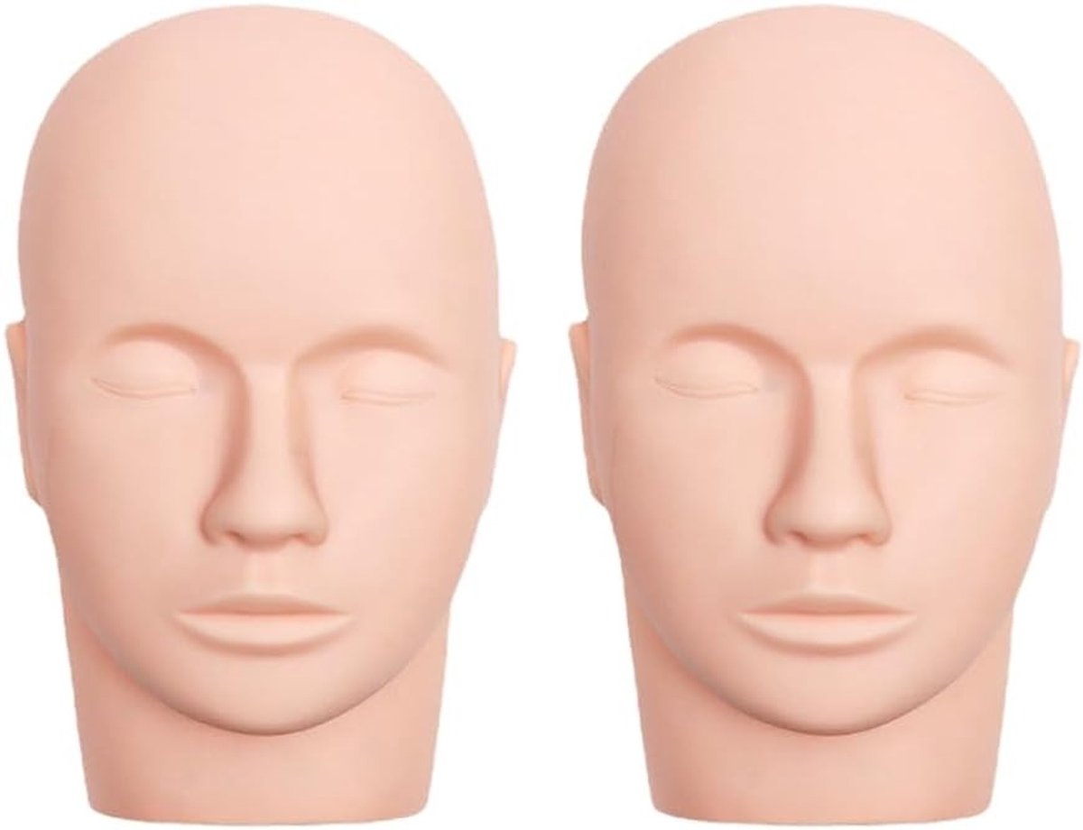 Professionele Oefenpop voor Wimperextensions en Make-up, Zachte Silicone Hoofd voor Training en Massages, Set van 2 Stuks